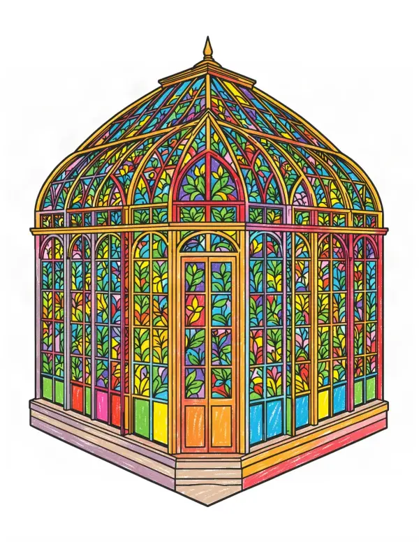 Art Nouveau Greenhouse — A greenhouse conservatory with curving glass panes