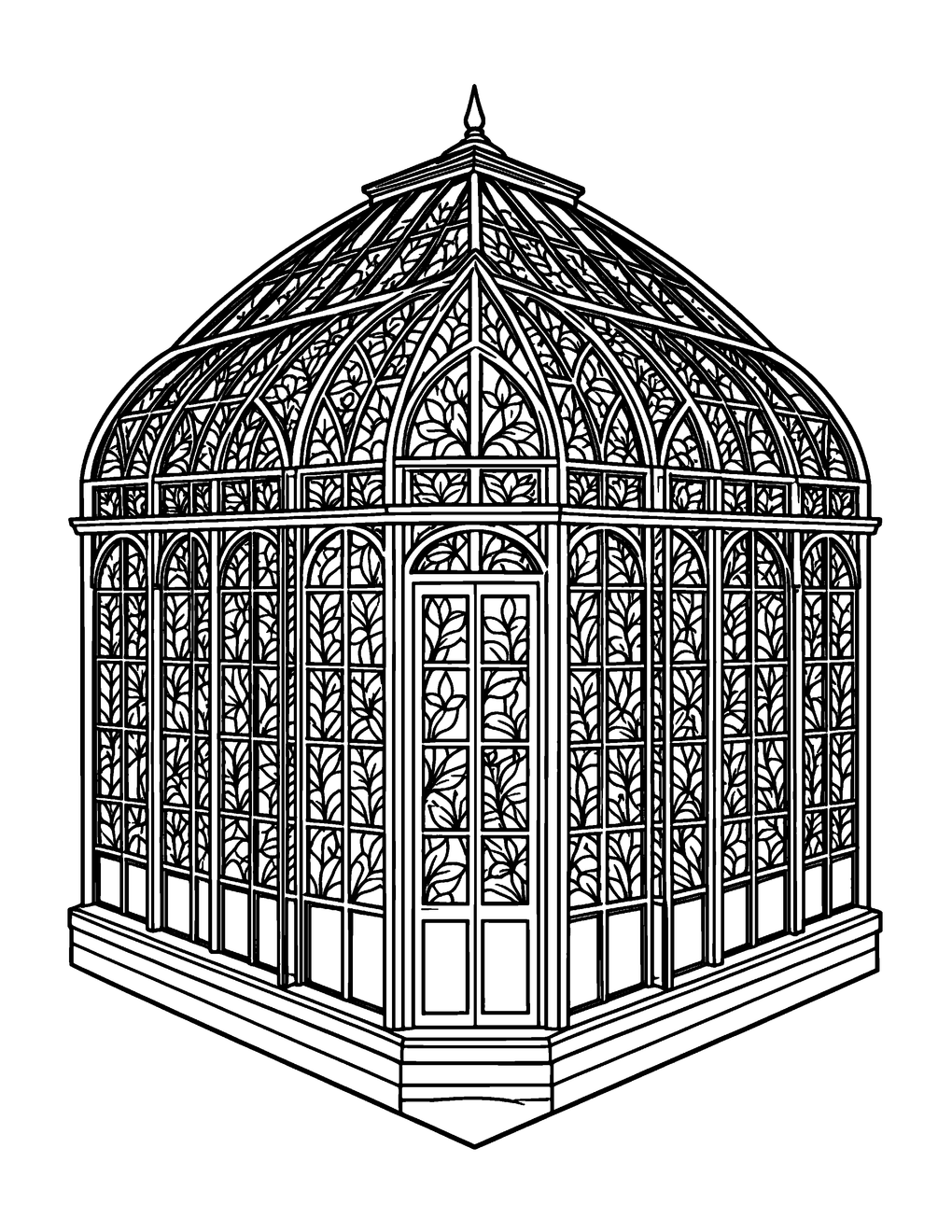 A greenhouse conservatory with curving glass panes