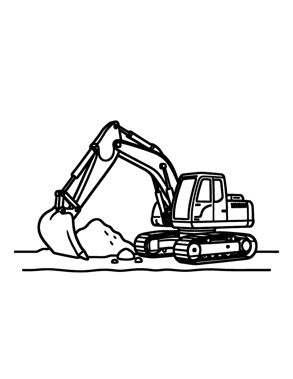 An excavator scooping a small pile of dirt