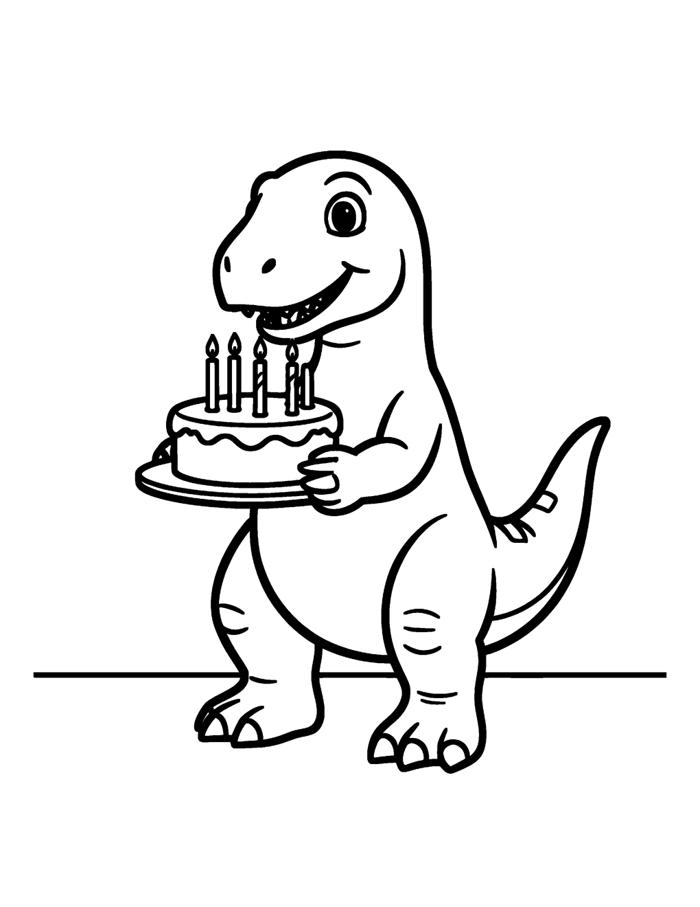 A dinosaur blowing out candles on a birthday cake