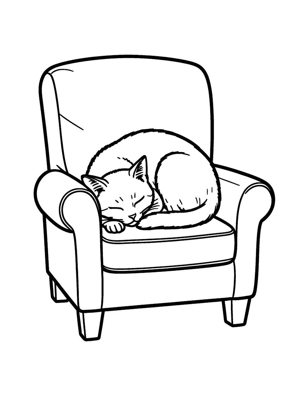 A cat curled asleep on a cabin armchair