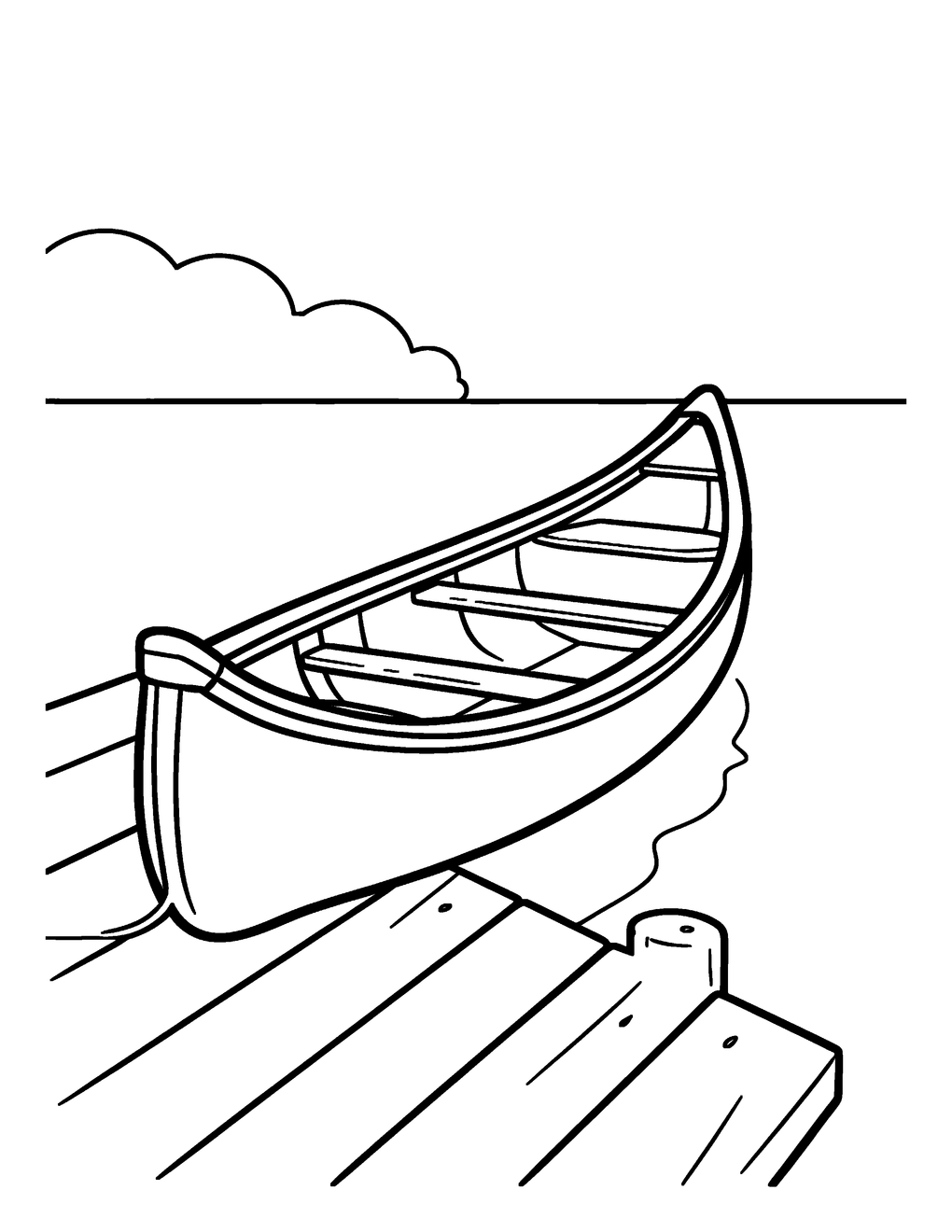 A canoe tied gently to a wooden dock
