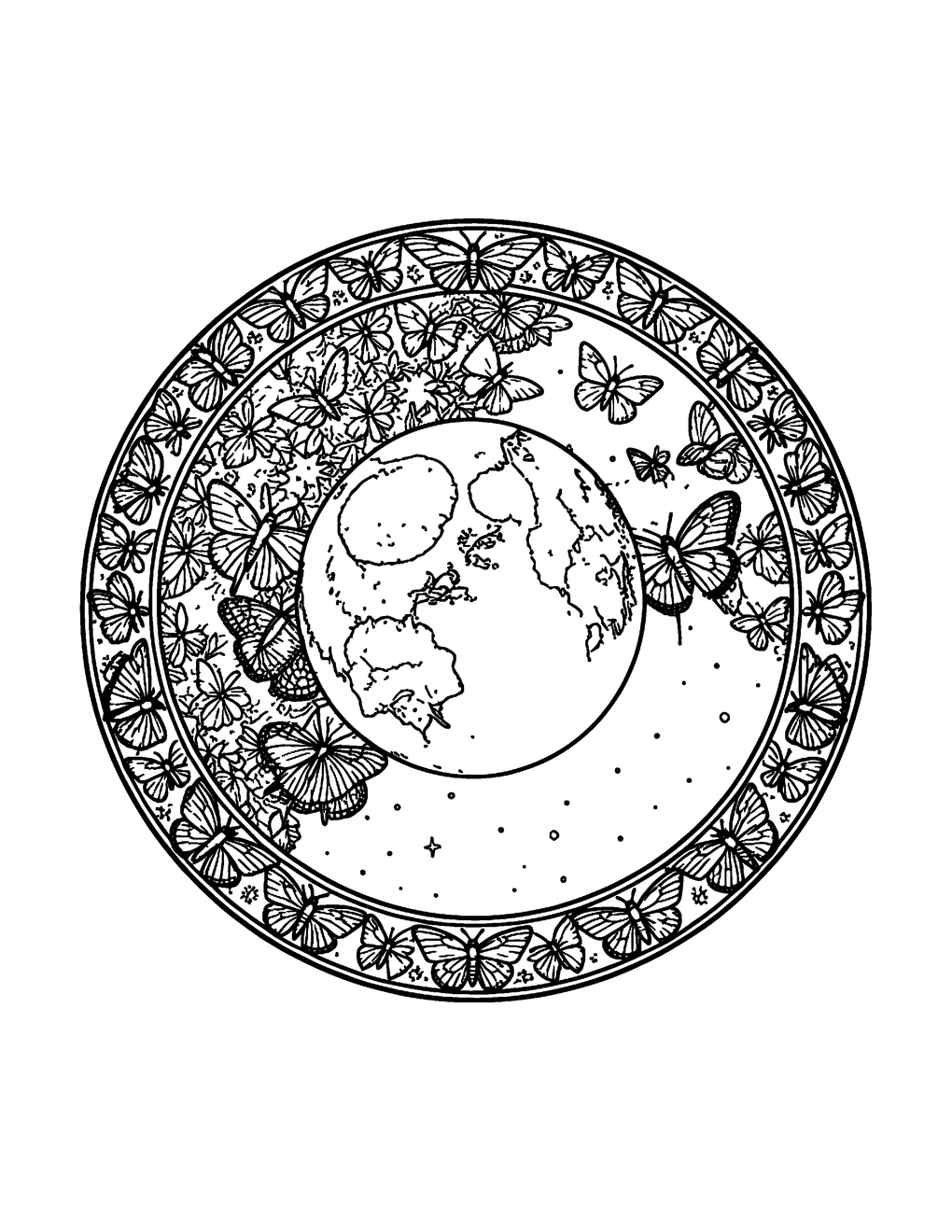 A full moon phase wheel bordered with tiny moths