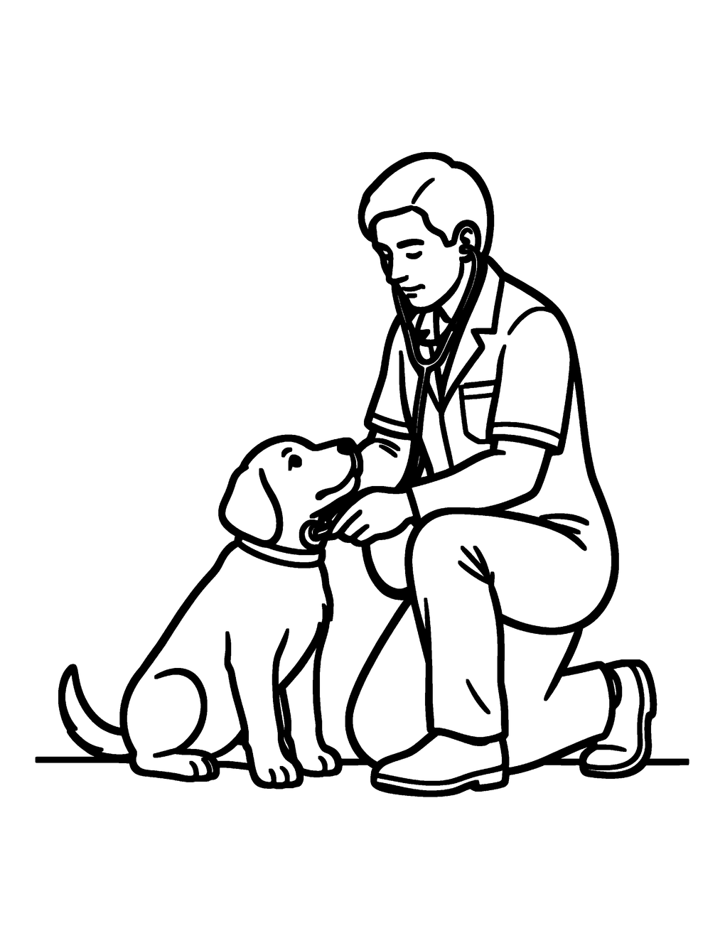 A vet listens to a puppy's heartbeat