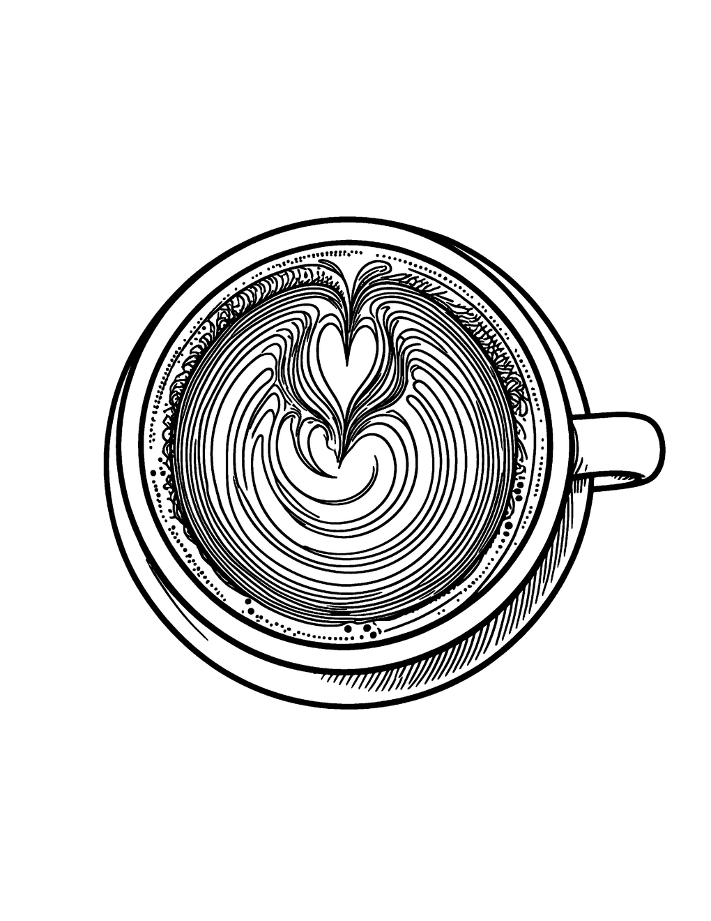 Latte art swirl viewed from above