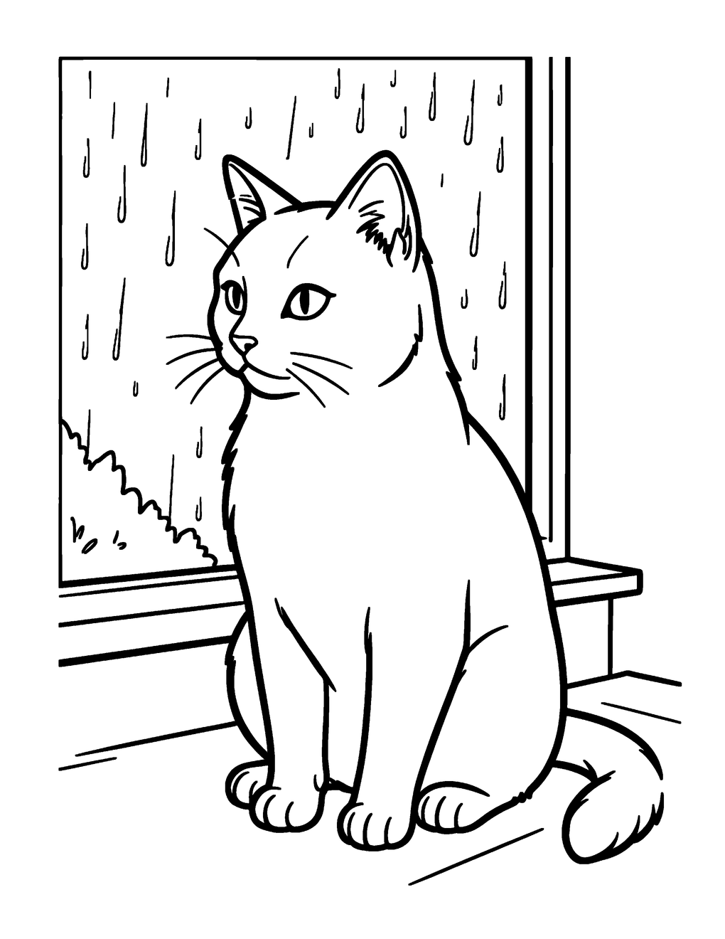 A cat gazing quietly out a rainy window