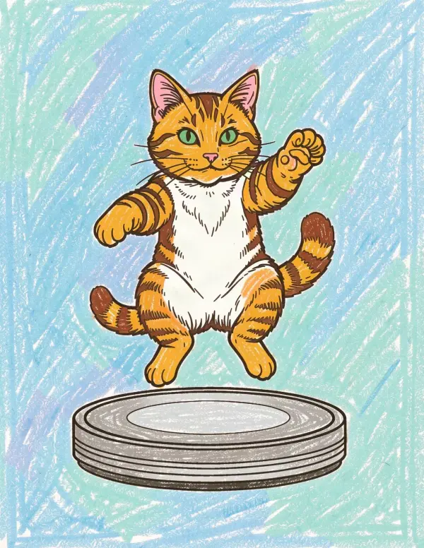Retro Arcade Cats — A stylish cat mid-jump on a glowing dance pad
