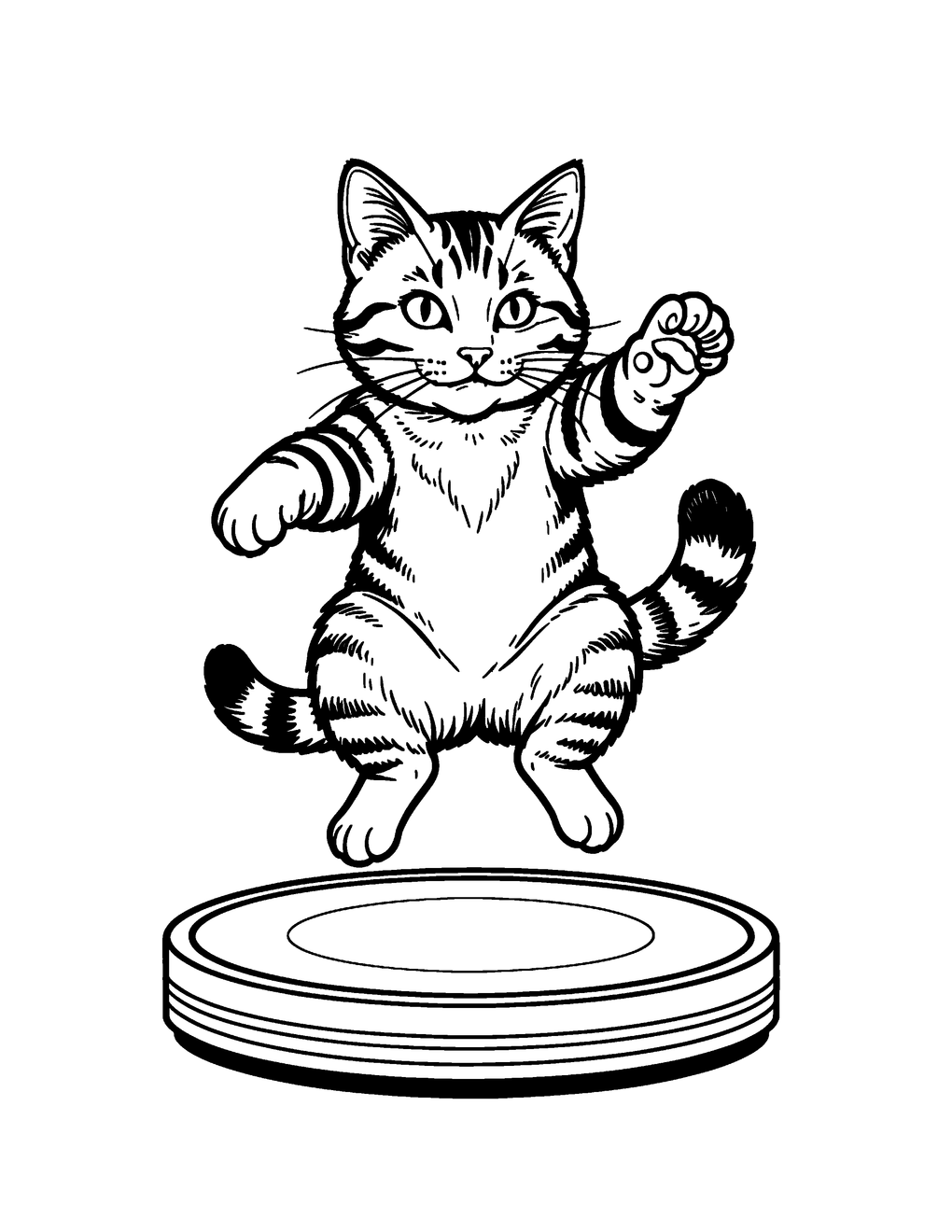 A stylish cat mid-jump on a glowing dance pad