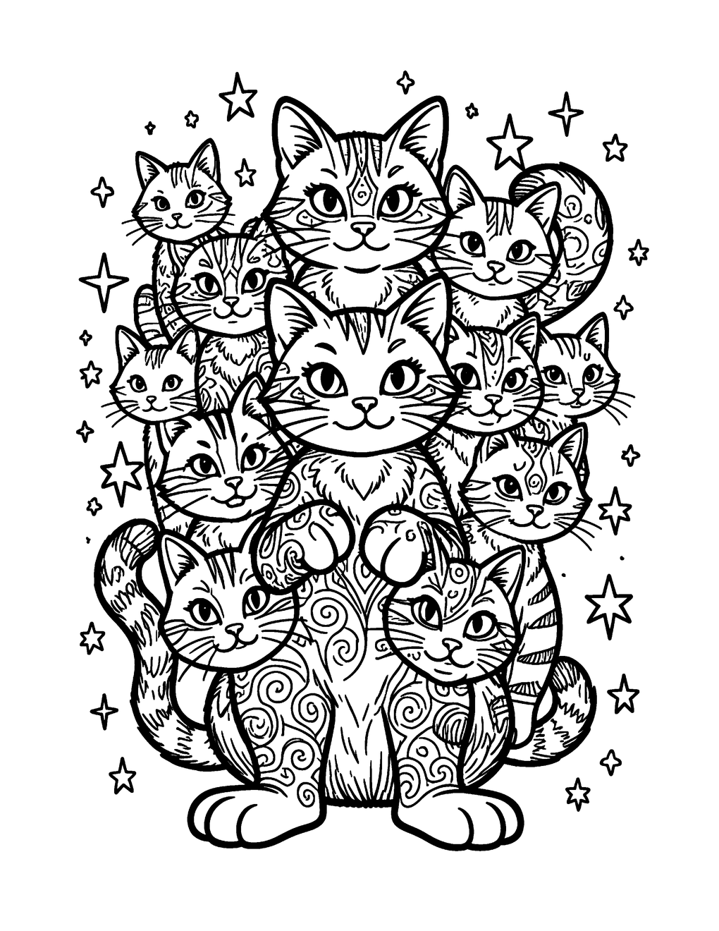 A street art mural of cartoon cats and glowing stars