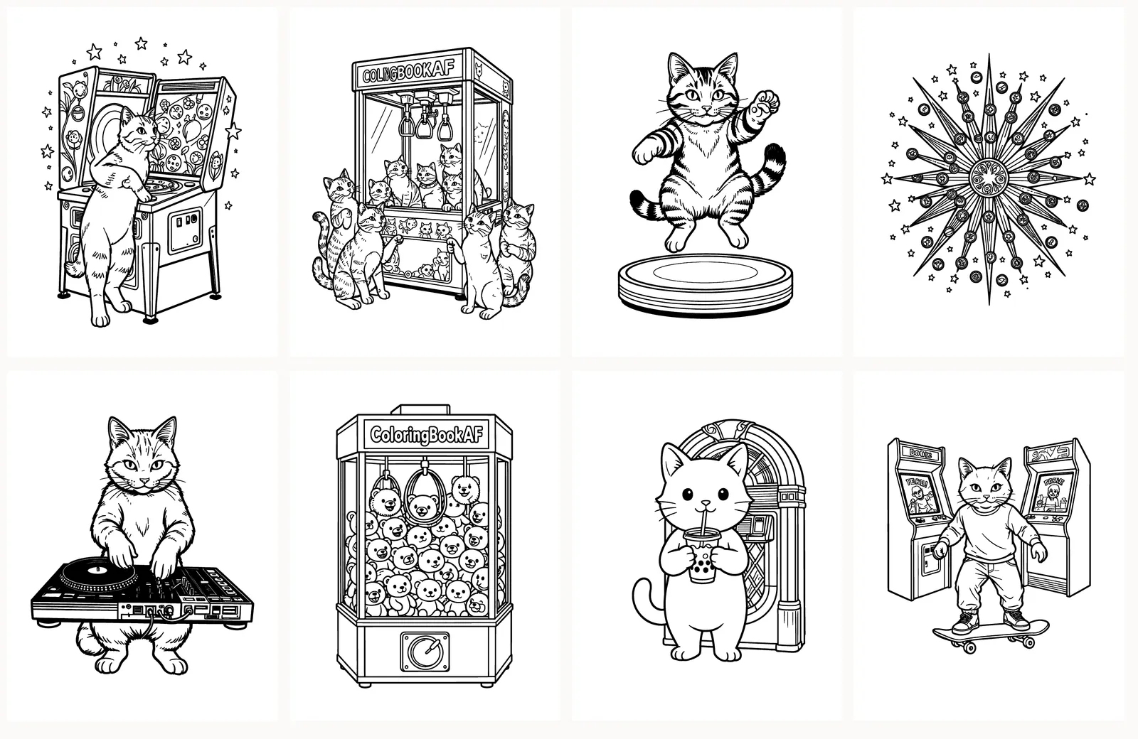 First eight pages of Retro Arcade Cats as they appear in the PDF