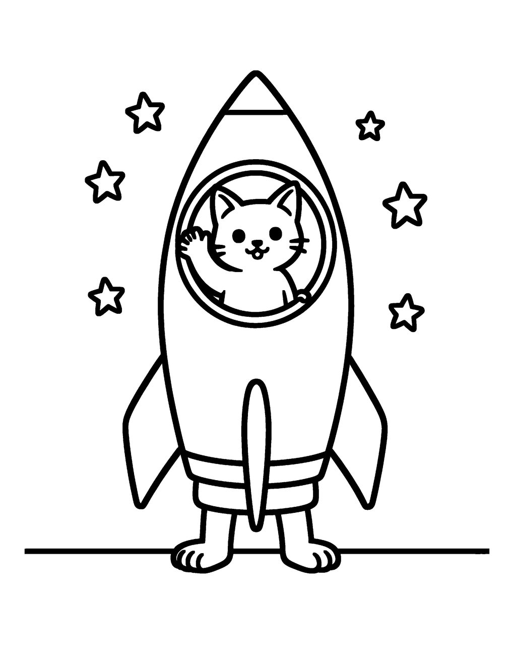 A kitten waving from a rocket window