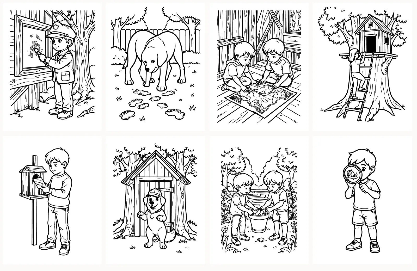 First eight pages of Treehouse Detectives as they appear in the PDF